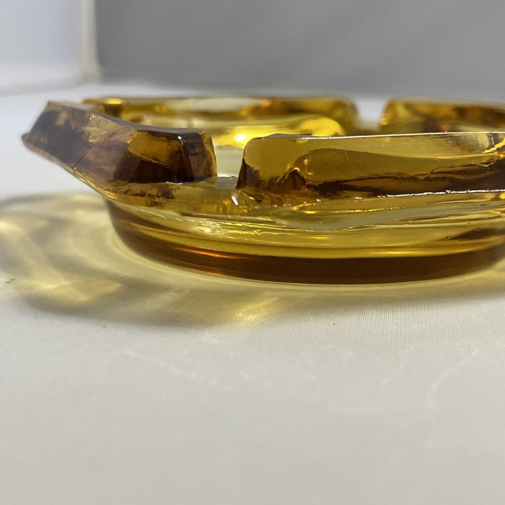 Vintage Yellow Amber Glass Ashtray Square Retro Cigarette 3.5” - Picture 3 of 5